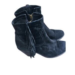 Sam Edelman Womens Louie Sz 7.5 Black Suede Fringe BOHO Festival Ankle Boots